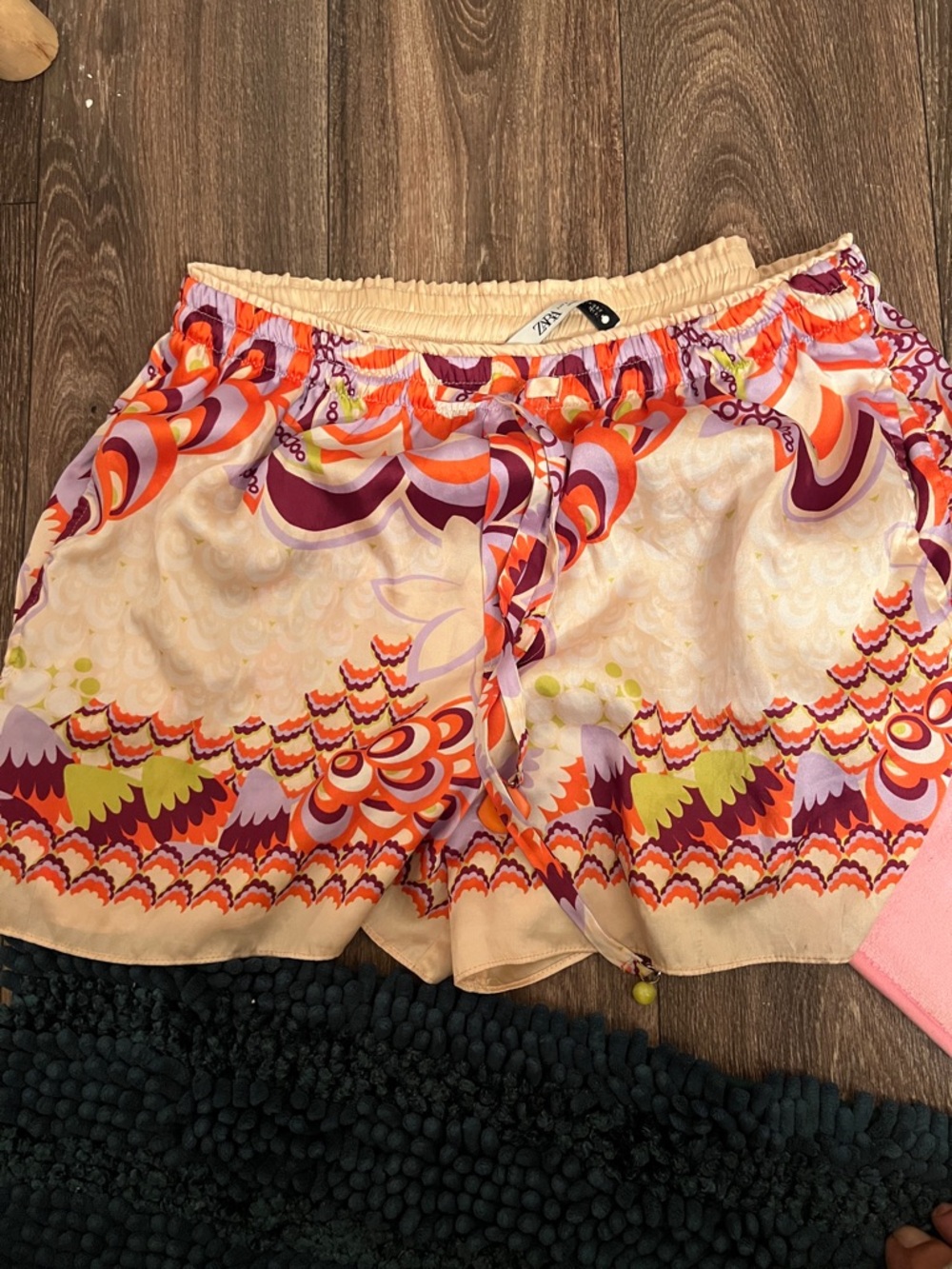 Zara Peach Shorts with Multicolor Floral-Geo Print